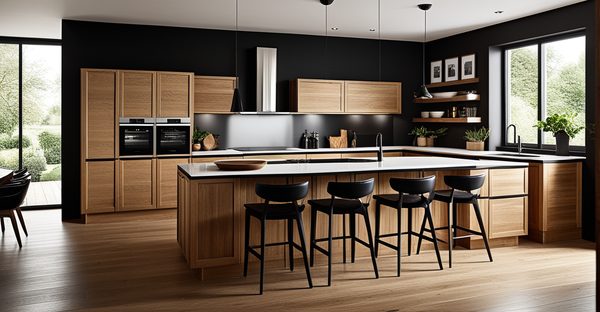 Déco cuisine contemporaine : chic noir et bois à adopter