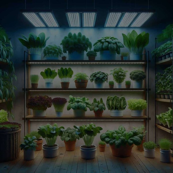 Quels sont les meilleurs légumes feuillus à cultiver dans un jardin d'intérieur avec lumière artificielle ?